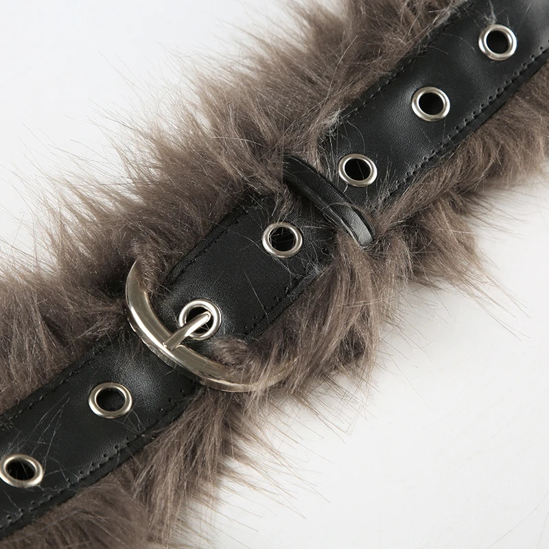 Cuteandpsycho Fur Patchwork Y2K Aesthetic Belts Vintage Chic Hole Adjustable Accessories Retro Casual Rock Style Leather Belts 250814