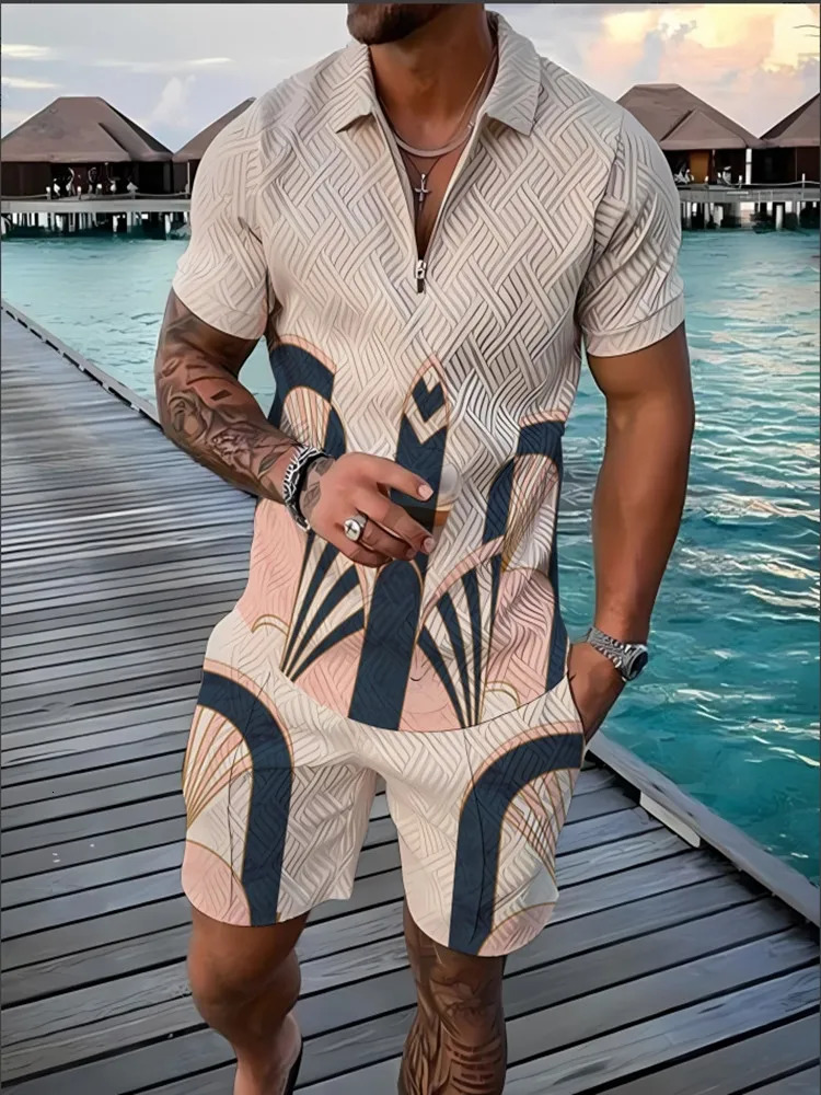 Mens quickdrying Breathable Training suit mens Summer Polo Shirt set Casual Shorts For Daily use twopiece Set 250724