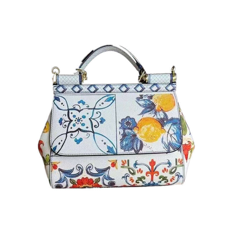 Genuine Leather Printed High-end Women's Bag Sicily Single Shoulder Crossbody Handbag Fashionable Satchel