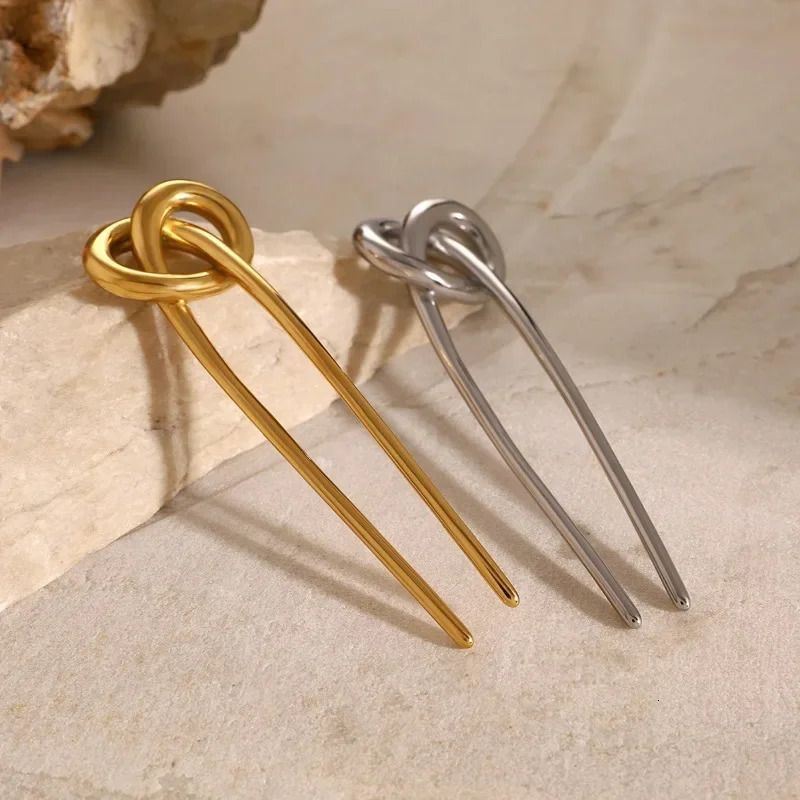 Metal U-Shaped Stainless Steel Knot Hair Stick For Women Gold Color Fashion Glossy Hairpin Hair Jewelry Accessories Headwear 250730