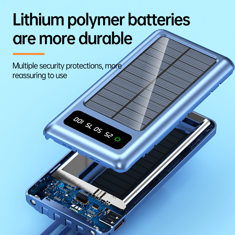 Winsway Metal Solar Portable Power Bank 10000mAh, 2.1A Fast Charging, Includes Type-C/USB Universal Output Cable, Solar/USB Self-Charging, LED Screen 