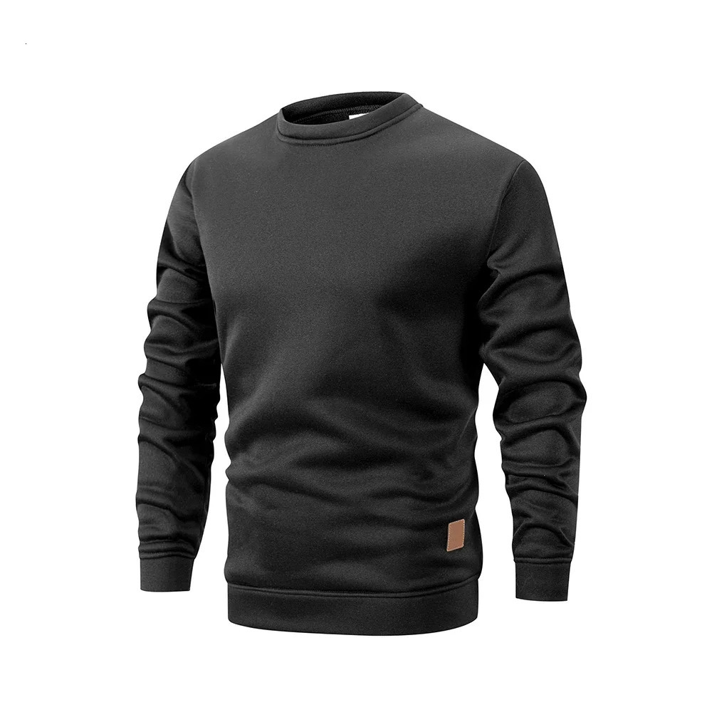 Mens Round Neck Sweatshirt Solid Color Loose Casual Pullover Men Fashion Warm Long Sleeve Hoodies Clothing 250729