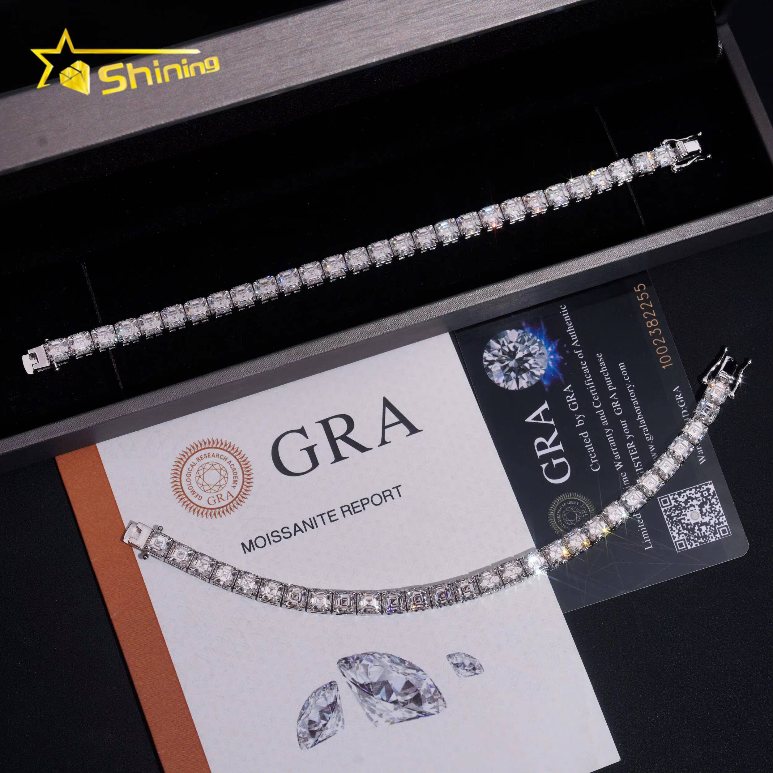 Asscher Moissanite Chain Sterling Silver 925 Moissanite Pass Diamond Tester Luxury Fancy Cut Moissanite Hip Hop Jewelry