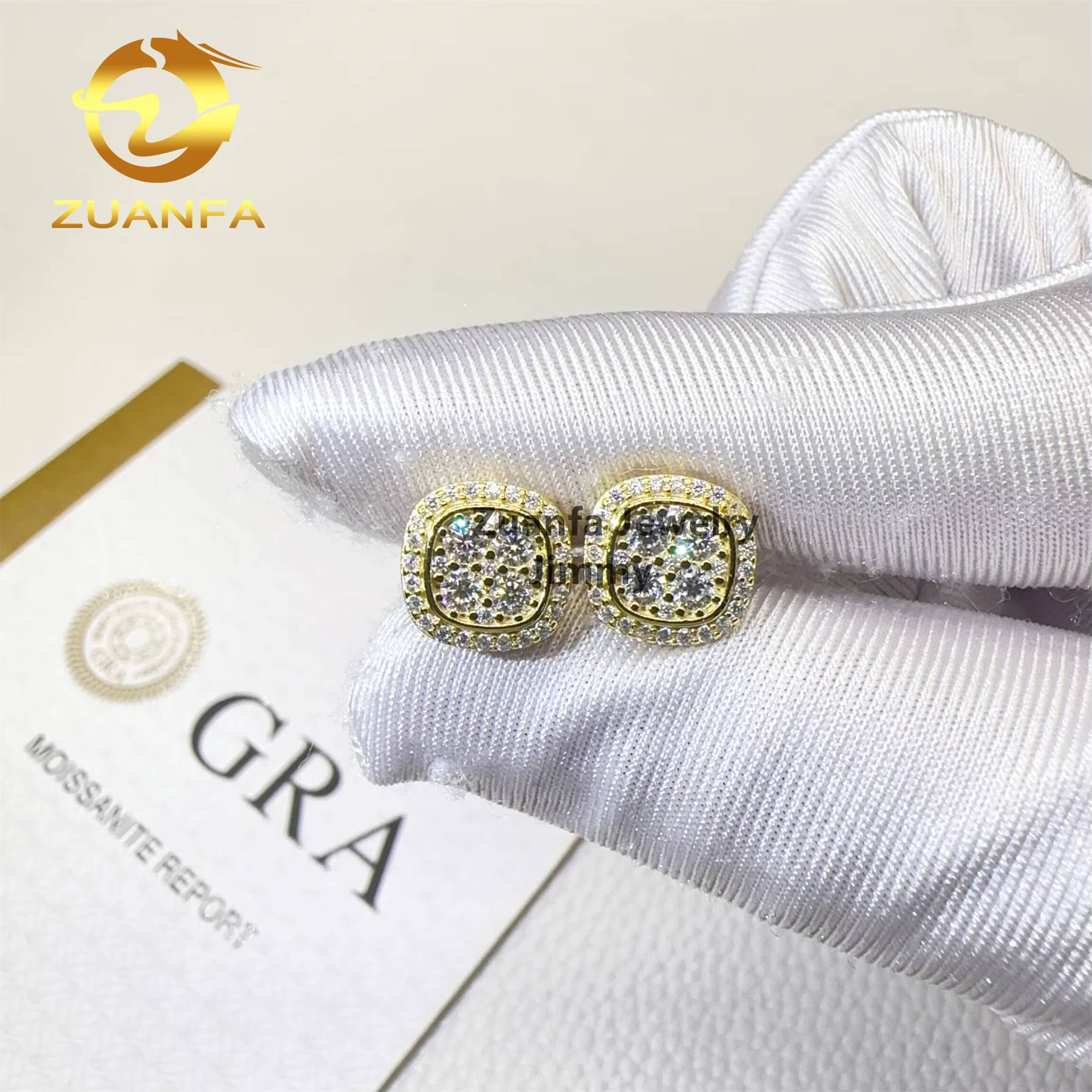 Pass Diamond Tester Drop Shipping Fire GRA Certificates Iced Out Hip Hop 925 Silver Flawless Moissanite Diamond Stud Earrings