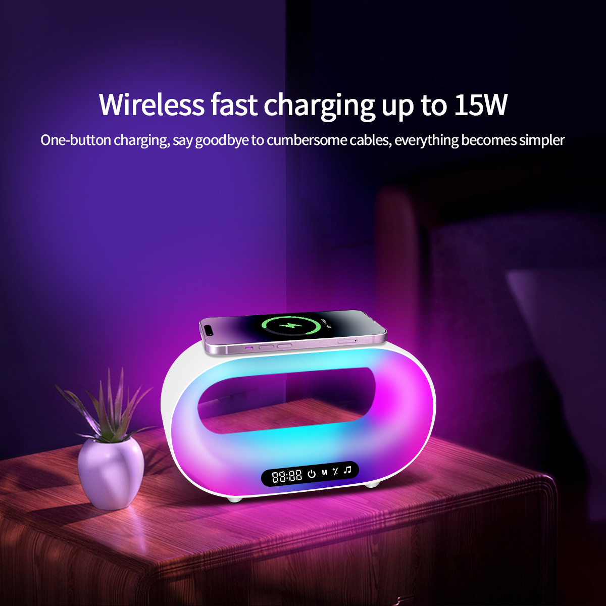 Desktop Mood Light Featuring Wireless Phone Charging Adjustable Brightness Dimmable LED for Sleepytime Serenity-HCP059