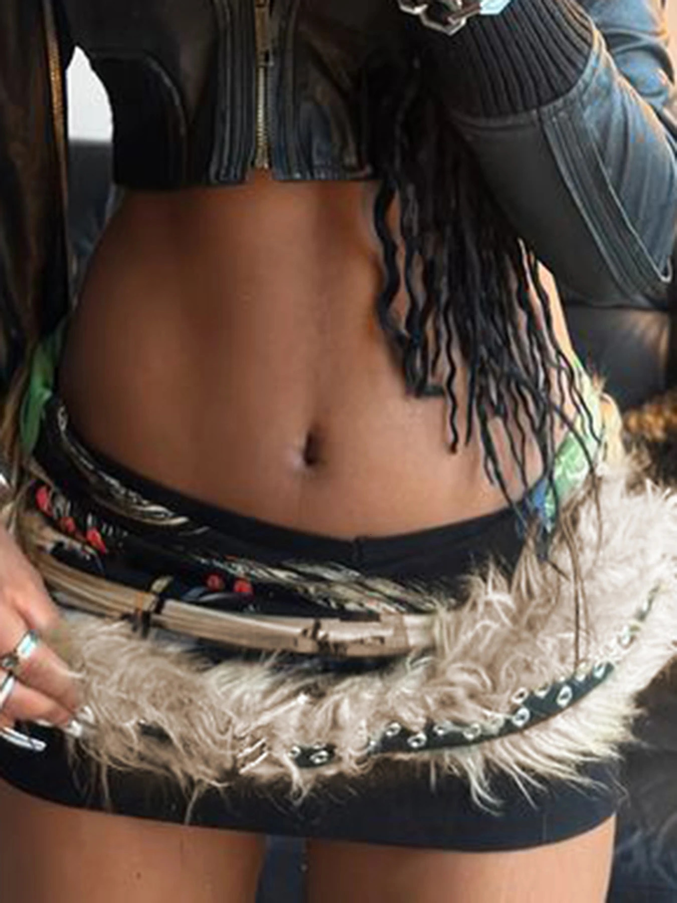 Faux Fur Spliced Pu Fashion Women's Belts Chic All-Match Khaki Y2k Retro Wild Style Accessorie Exquisite 250814