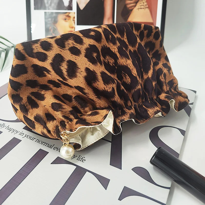Fashion Women Pearl Zipper Makeup Bag Large Capacity Toiletry Travel Organizer Pouch Ladies Leopard Printed Make Up Bags Gift 250731
