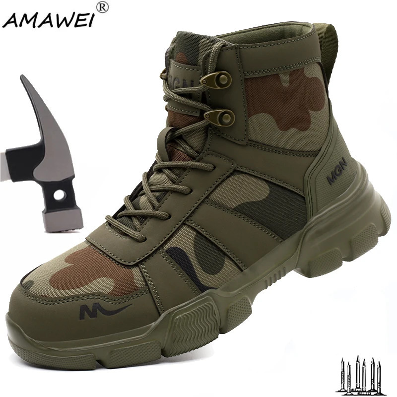 Men Safety Shoes Steel Toe Work Shoes Anti-smash Anti-puncture Indestructible Shoes Protective Boots Construction Work Shoes 250731