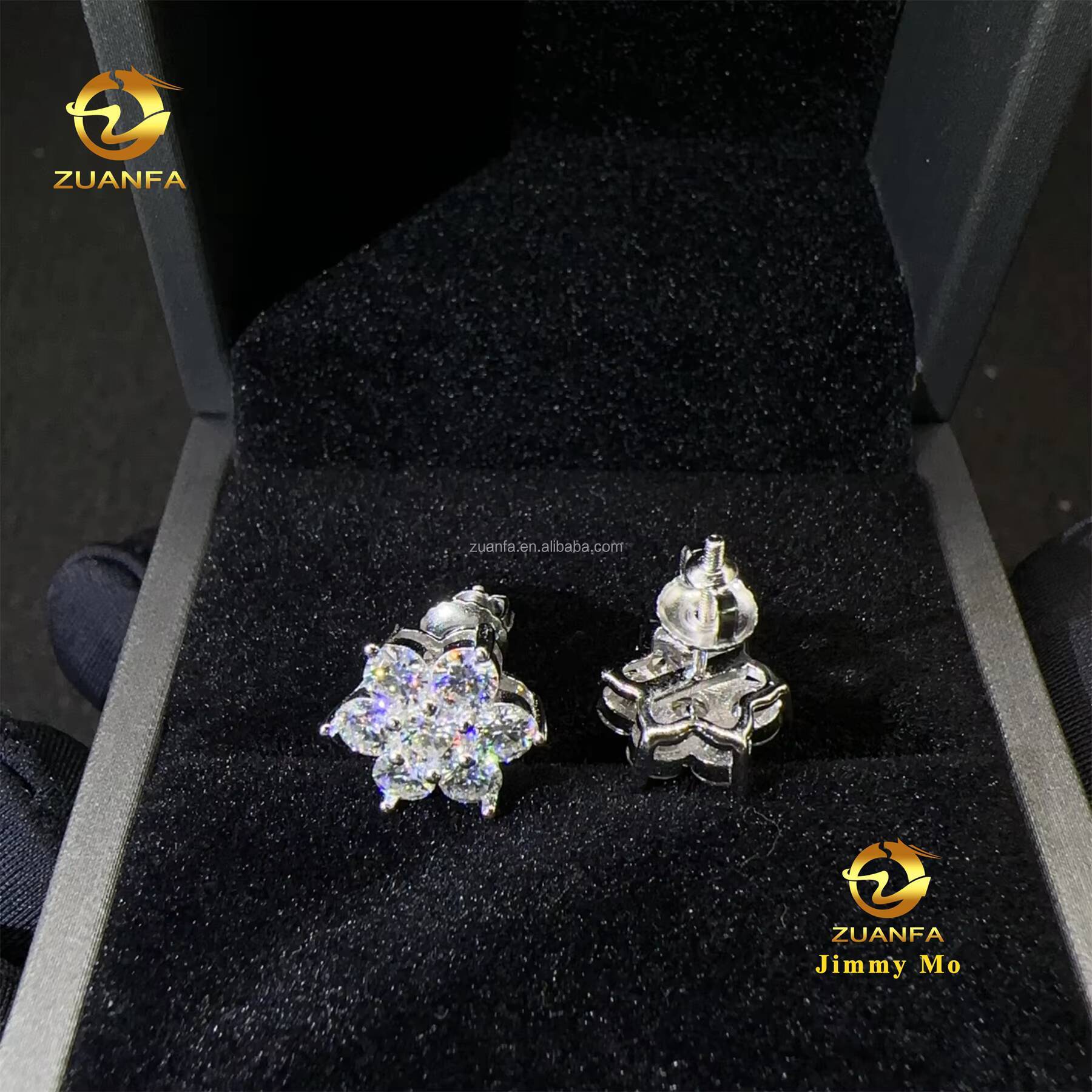 Fire Jewelry Drop Shipping Iced Out Hip Hop 925 Sterling Silver VVS1 Moissanite Diamond Stud Earrings Cluster Flower Earrings