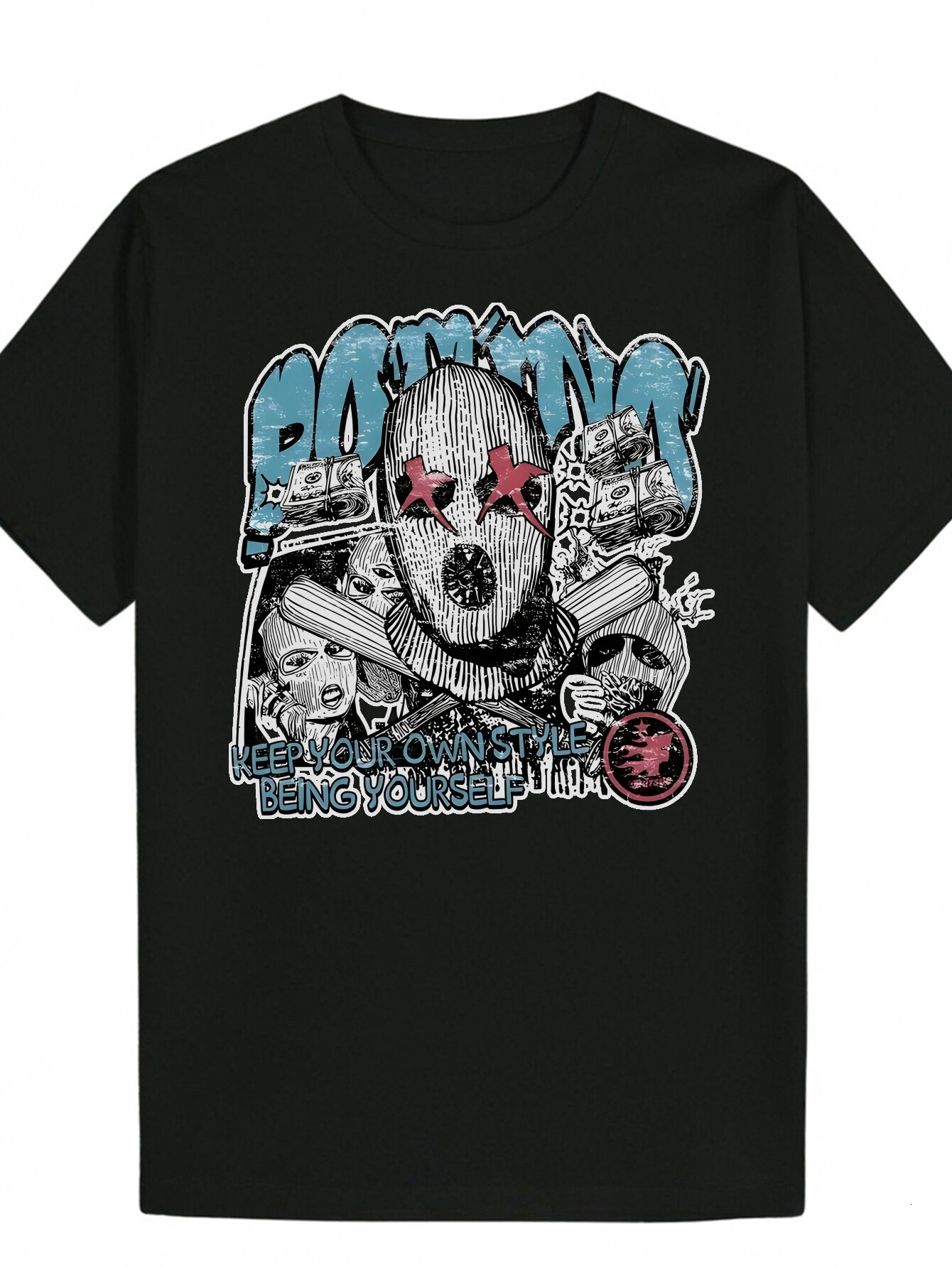 Men's Summer Graphic T-Shirt - Casual Crew Neck, Polyester Fiber, "Pan America" Flag and Skull Design with Bold Font, Black