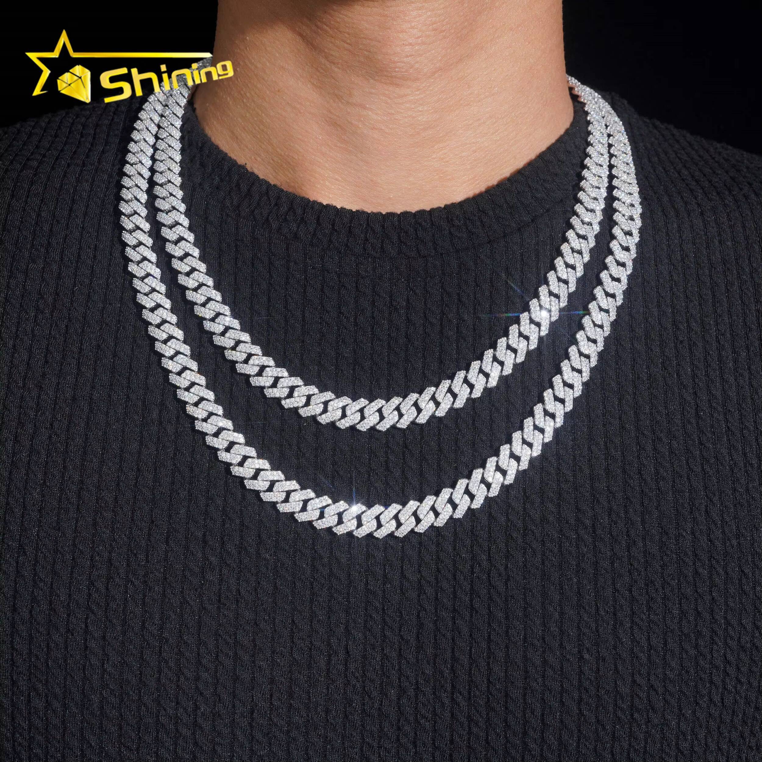 Local Stock Fast Shipping 10mm 925 Silver Iced Out Hip Hop GRA Certificate Moissanite Cuban Link Chain
