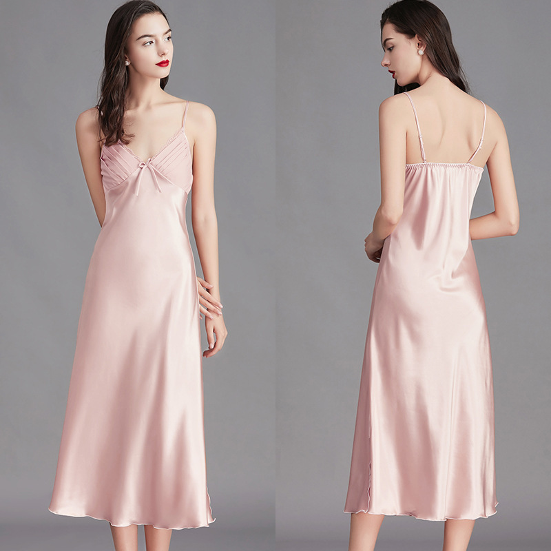 Outfits For Woman Women's Summer Sling Pajamas Ice Silk Sexy Split Long Nightgown with Bow Homewear