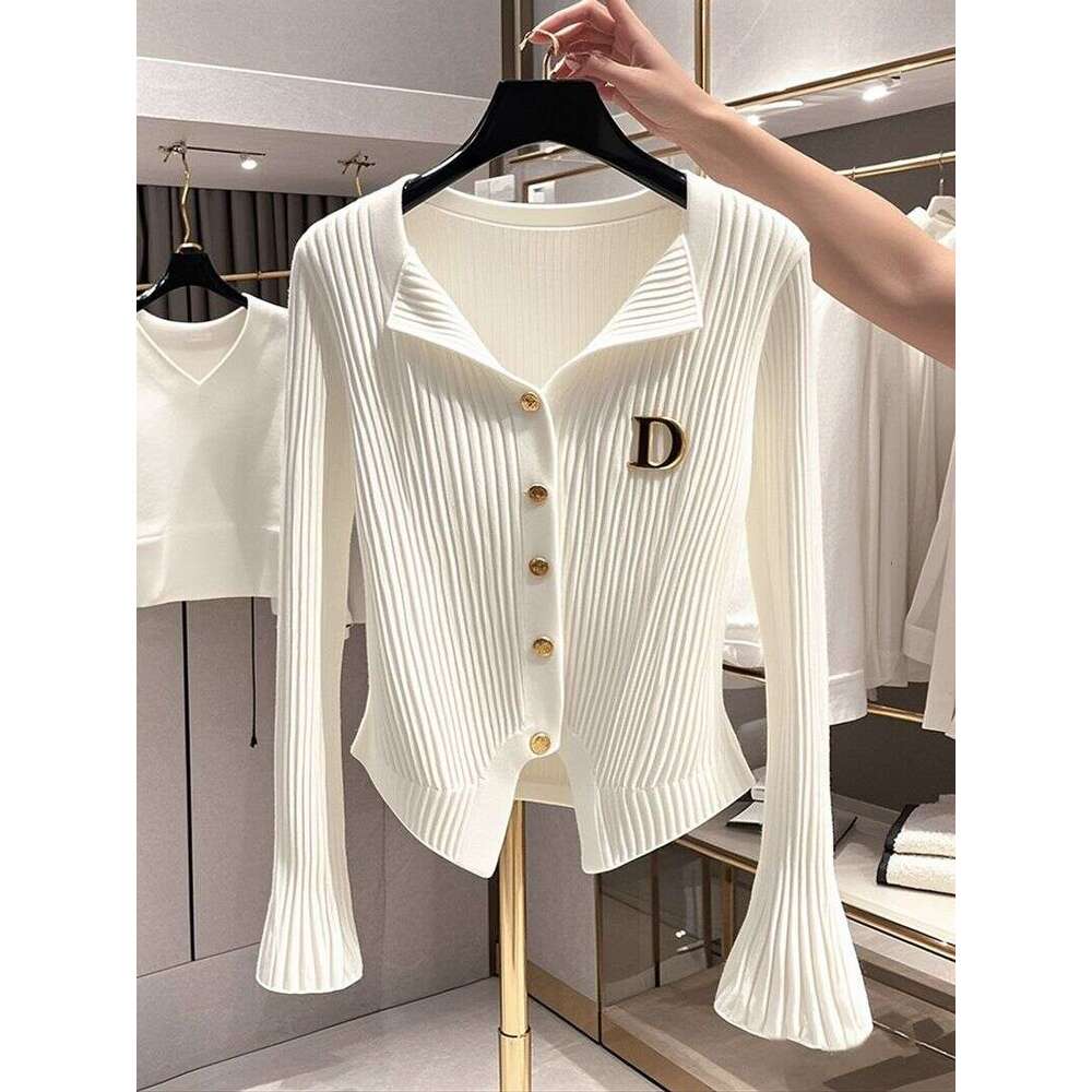 Women's Clothing Popular White Trumpet Sleeve Knitted Cardigan For Women In Early Autumn New Slim Fit Bottoming Top