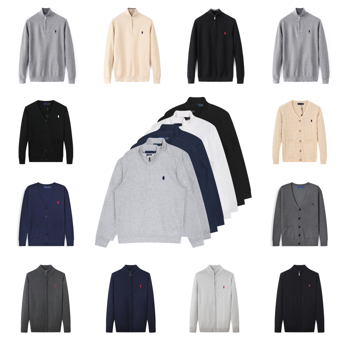 Designer Men's Sweater Horse Embroidered Polo Sweater Warm Knit with Quarter Zip Closure Knitted Casual Polo Pullover Sweaters