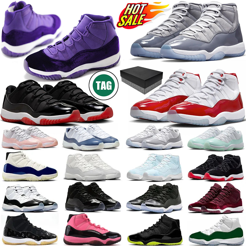 With Box 11 11s Mens Basketball Shoes 2025 Bred Cherry Cool Grey UNC Space Jam Blue Pink Igloo Men Women Trainers Outdoor Sports Sneakers size 5513wx1