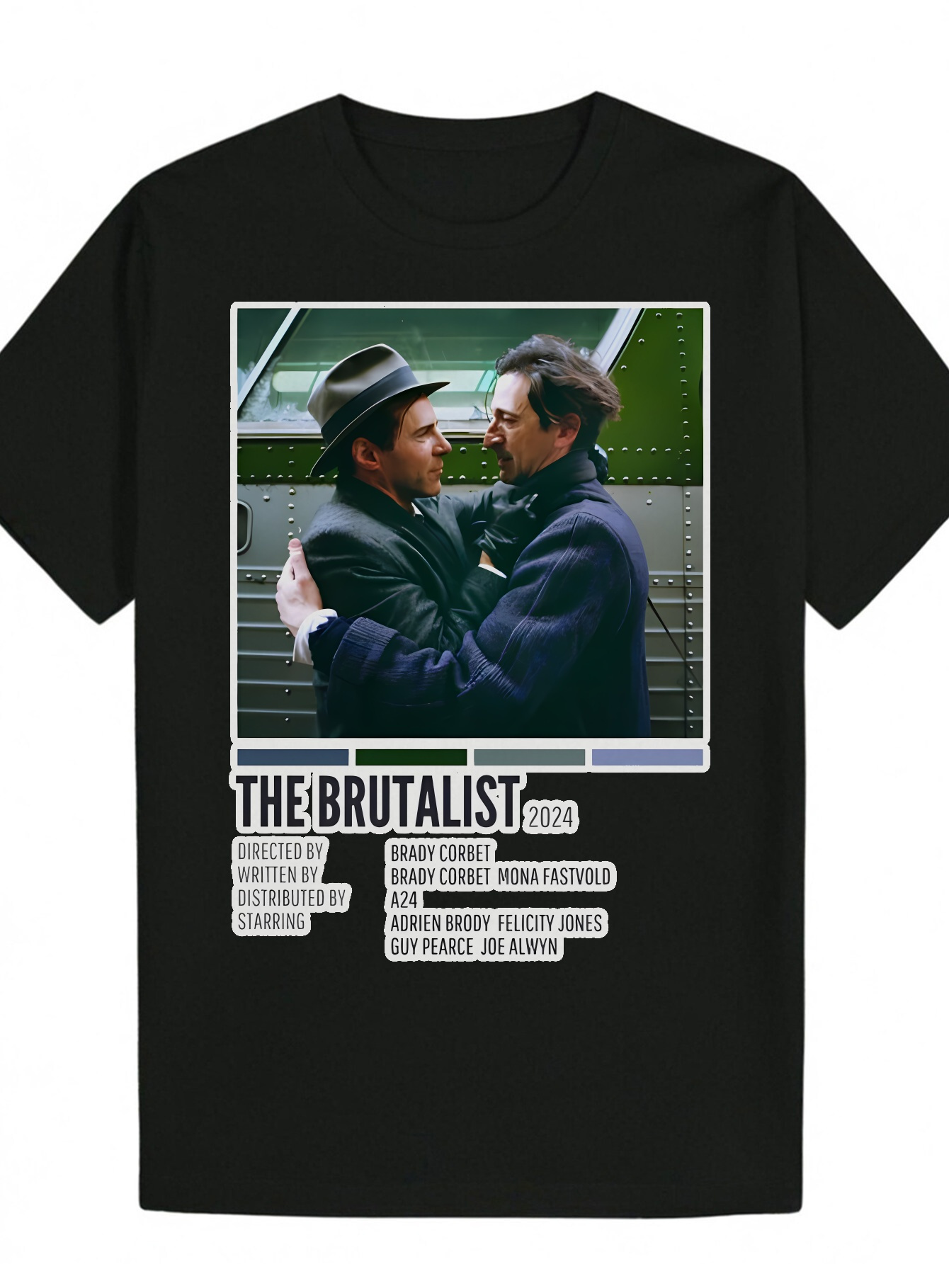 Men's Pattern T-Shirt - Round Neck, Polyester Fiber, with Tape and Character Illustration "Fauvism" Movie Poster Design, Black, Summer 