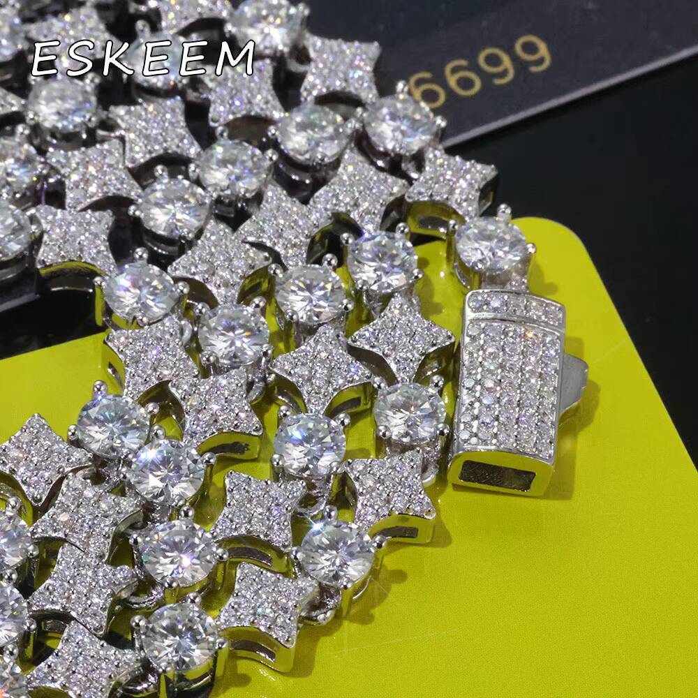 6mm Iced Out Moissanite Tennis Bracelet Star Design 925 Silver White Gold Plated Charm Chain Fine Jewelry Gift for Women