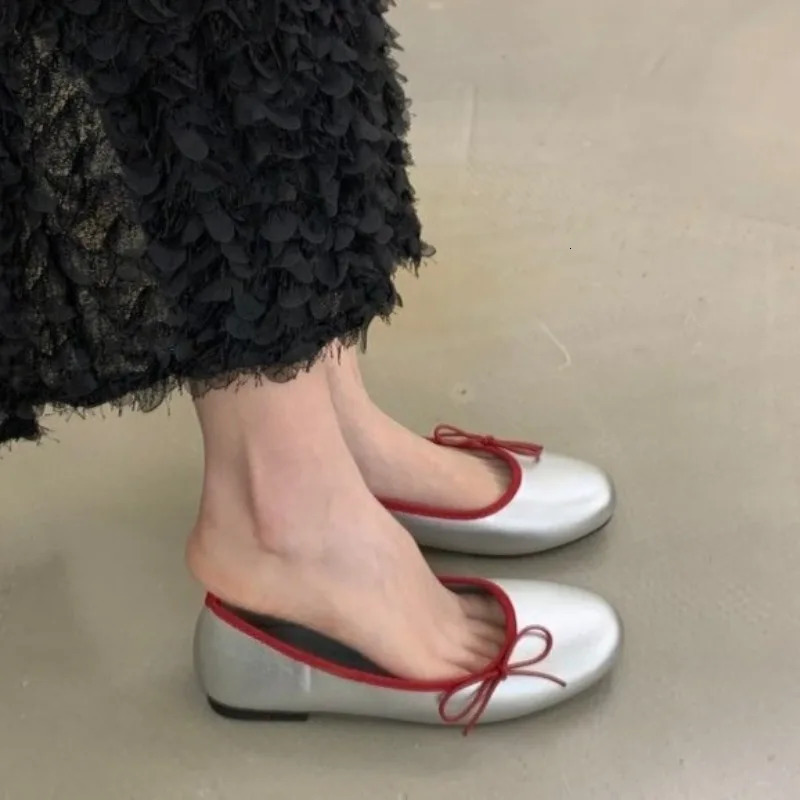 Suede Bow Soft-soled Ballet Shoes for Women Fairy Style One-foot Slip-on Round-toe Delicate Single Shoes 250731