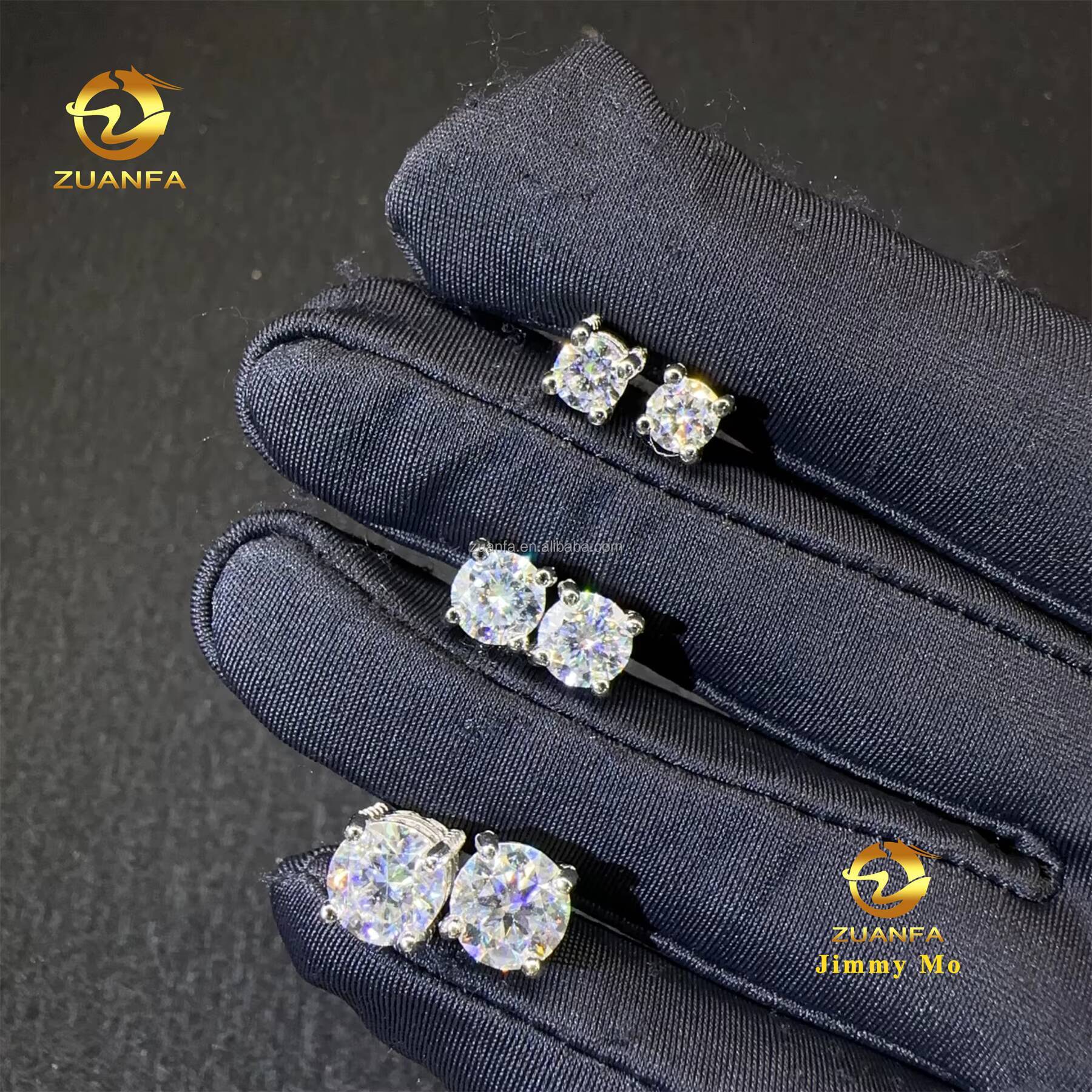 Bulk Stock Fashion Popular Rapper Fire Jewelry Iced Out Hip Hop Sterling Silver 925 Screw Back Moissanite Diamond Stud Earrings