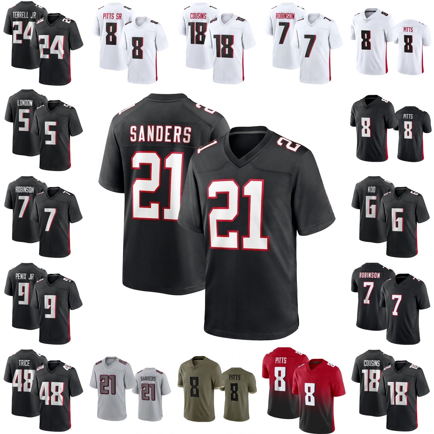 Custom Football Jersey Deion Sanders Bijan Robinson Kyle Pitts Kirk Cousins Leonard Floyd Jessie Bates A.J. Terrell Younghoe Koo London Penix Jr. Trice Deablo Youth