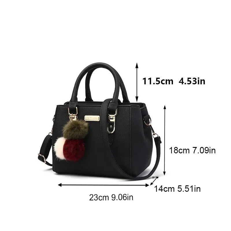 Fashion PU Leather Bucket With Hairball Ornament Handbag Vintage Solid Color Top Handle Shoulder Crossbody Bags 250725