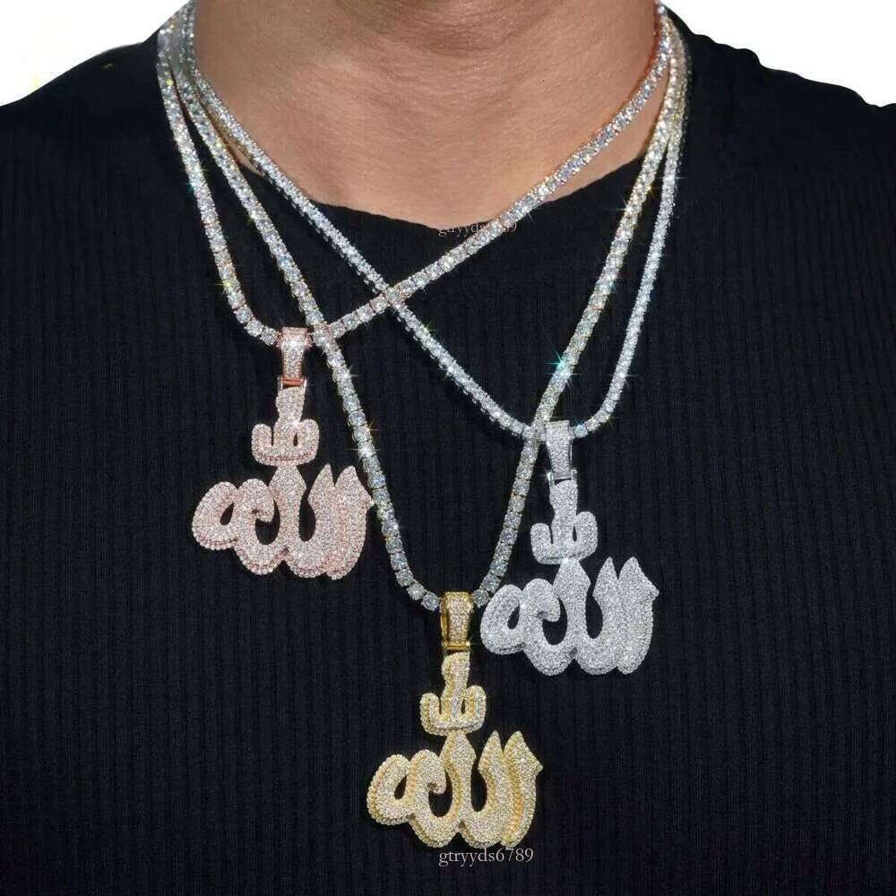 Designer necklaces pass 100% dia testGRA Fine Sterling Sier Gold Plated Dia Iced Out Hip Hop Jewelry Custom Moissanite Allah Pendant