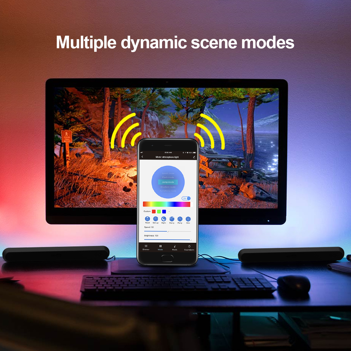 Rhythmic LED Desk Lamp with Built-in Speaker for Music Synchronization - Remote Control by Bluetooth -HCP061