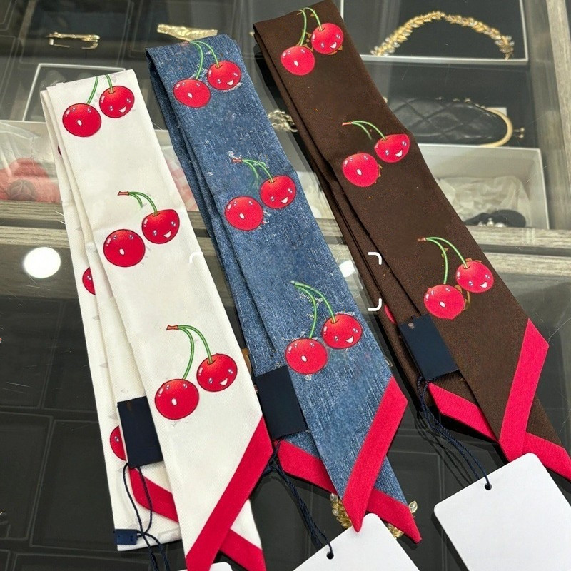 Cherry silk scarf designer Bag Scarf headscarf women Luxury long Satin handle bag scarf Paris shoulder backpack luggage ribbon headscarf