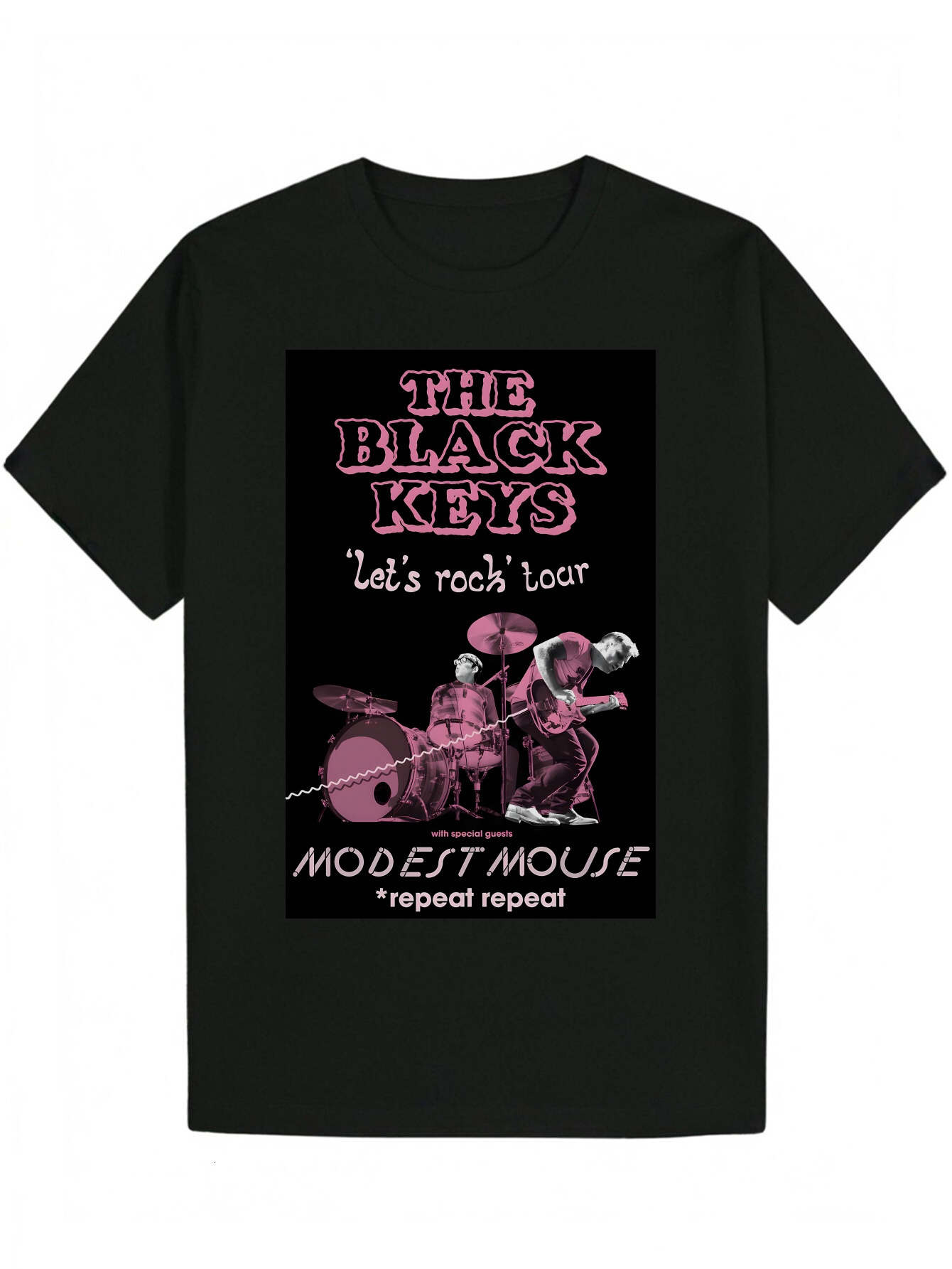 Men's Pattern T-Shirt - Black Key and Mouse Design, Breathable Polyester Crew Neck Casual Summer T-Shirt, Machine Washable Rock Music Clothing, F