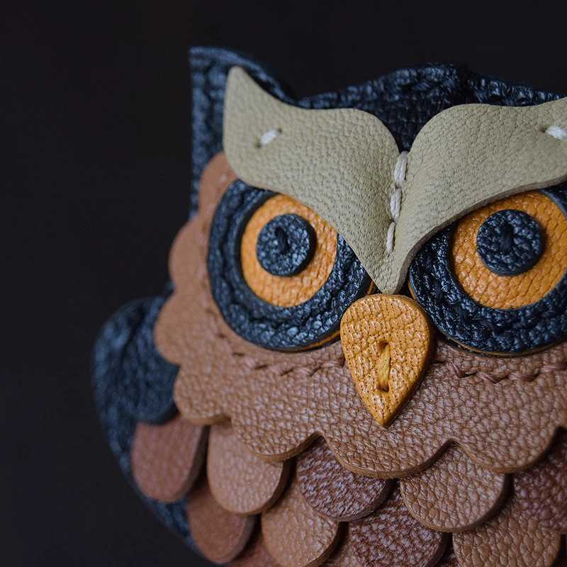 Genuine Leather Handmade Owl Bag Charm Pendant Sheepskin Keyring Hanging Ornament Backpack Handbag Schoolbag Purse Decoration Z250801