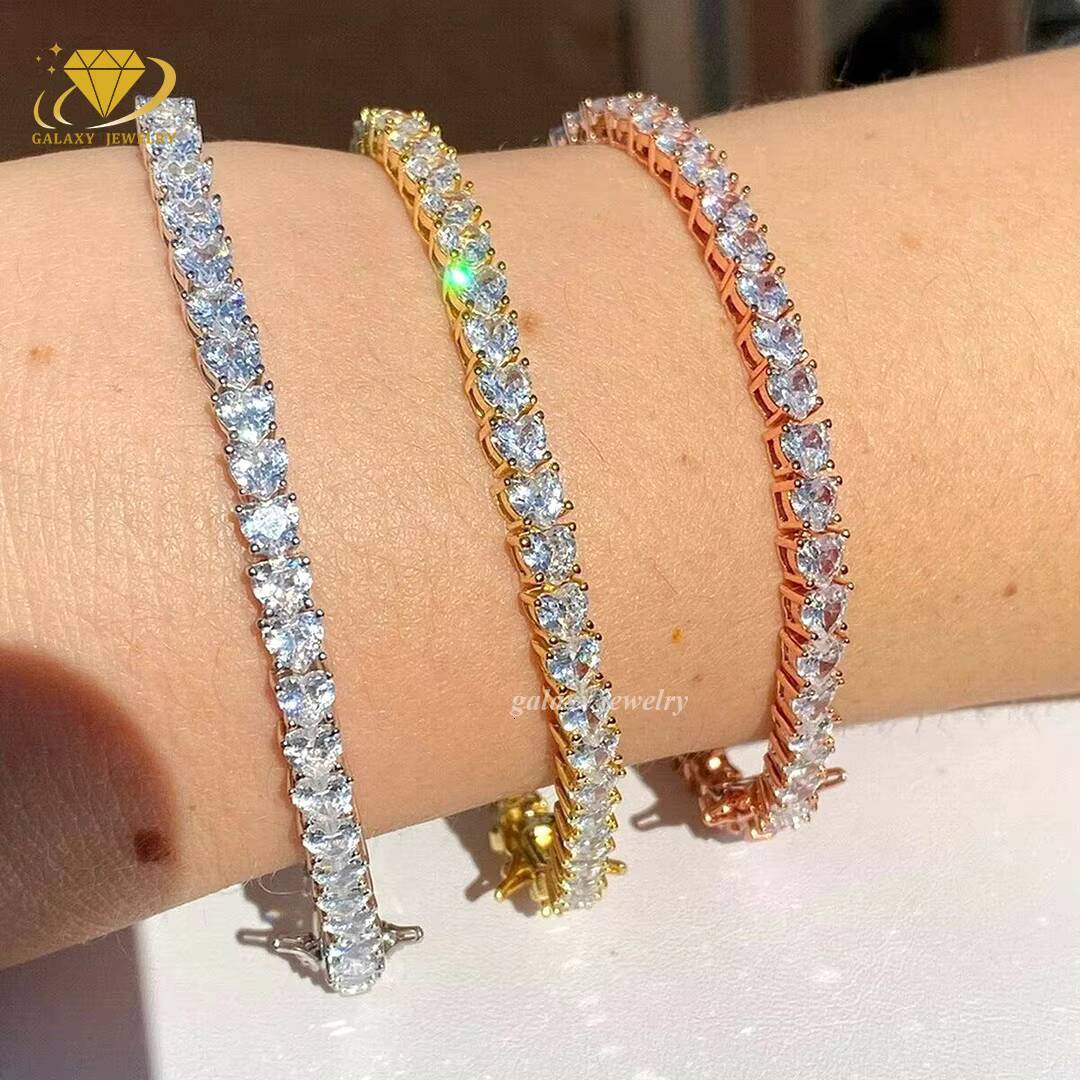 Popular 3mm Double Rows Moissanite Tennis Chain Bracelet D Color VVS Iced Diamond 925 Silver Gold Plated Moissanite Bracelet
