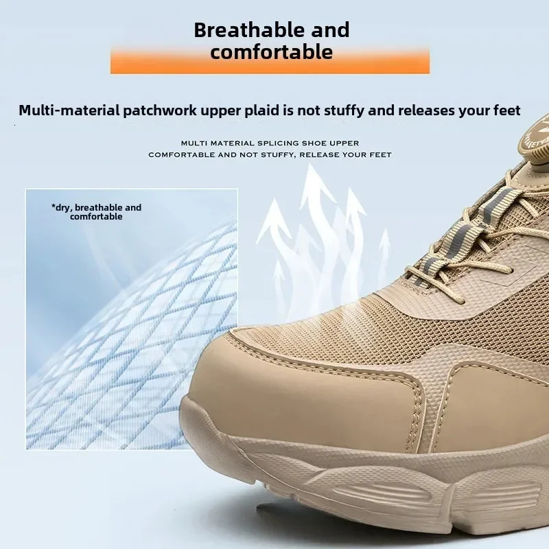 Steel Toe Anti Smashing and Anti Piercing Tactical Boots for Men Lightweight Mens Safety Shoes Button Elastic Protective Shoes 250731