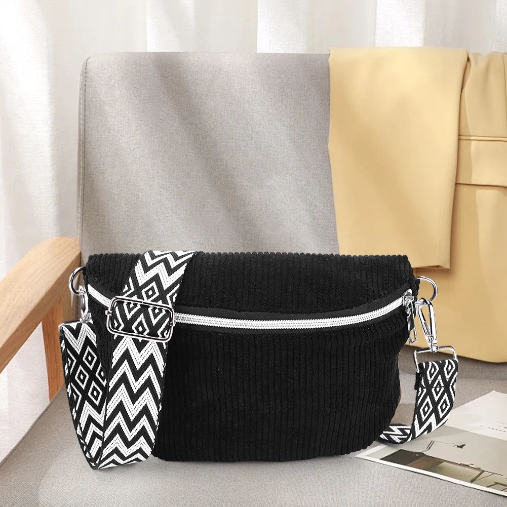 Crossbody Bag for Men Women with Adjustable Wide Strap Bum Bag Corduroy Solid Chest Bag Zipper Fanny Pack for Travel Workout 250731