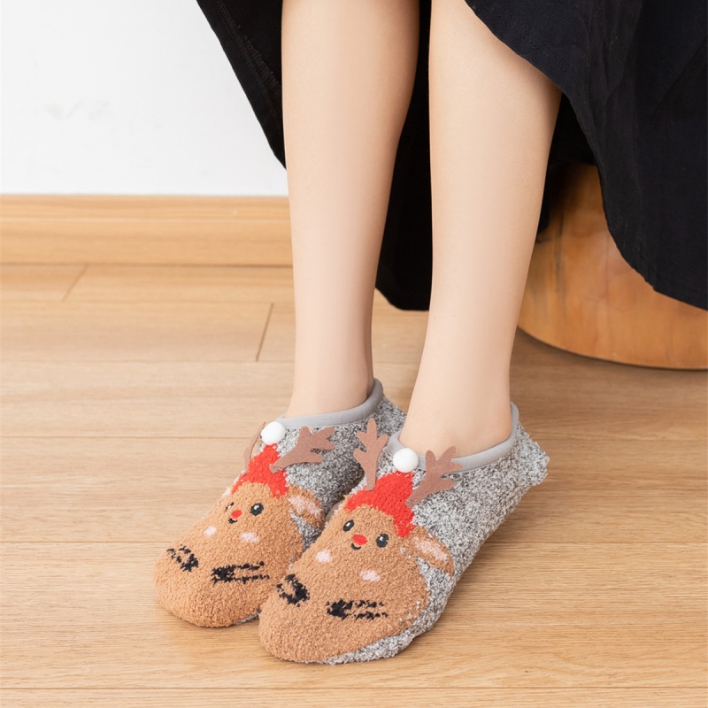1 pair of anti slip floor socks, indoor socks, cartoon women's floor socks, non shedding fuzzy socks, winter women's boat socks