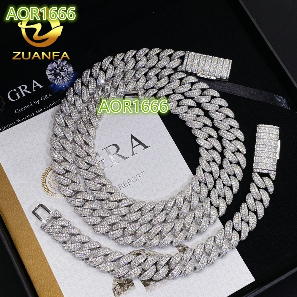 Hip Hop Style 13mm 925 Silver Moissanite Diamond Cuban Chain Iced Out Cuban Link Chain Pass Diamond Tester Moissanite Jewelry