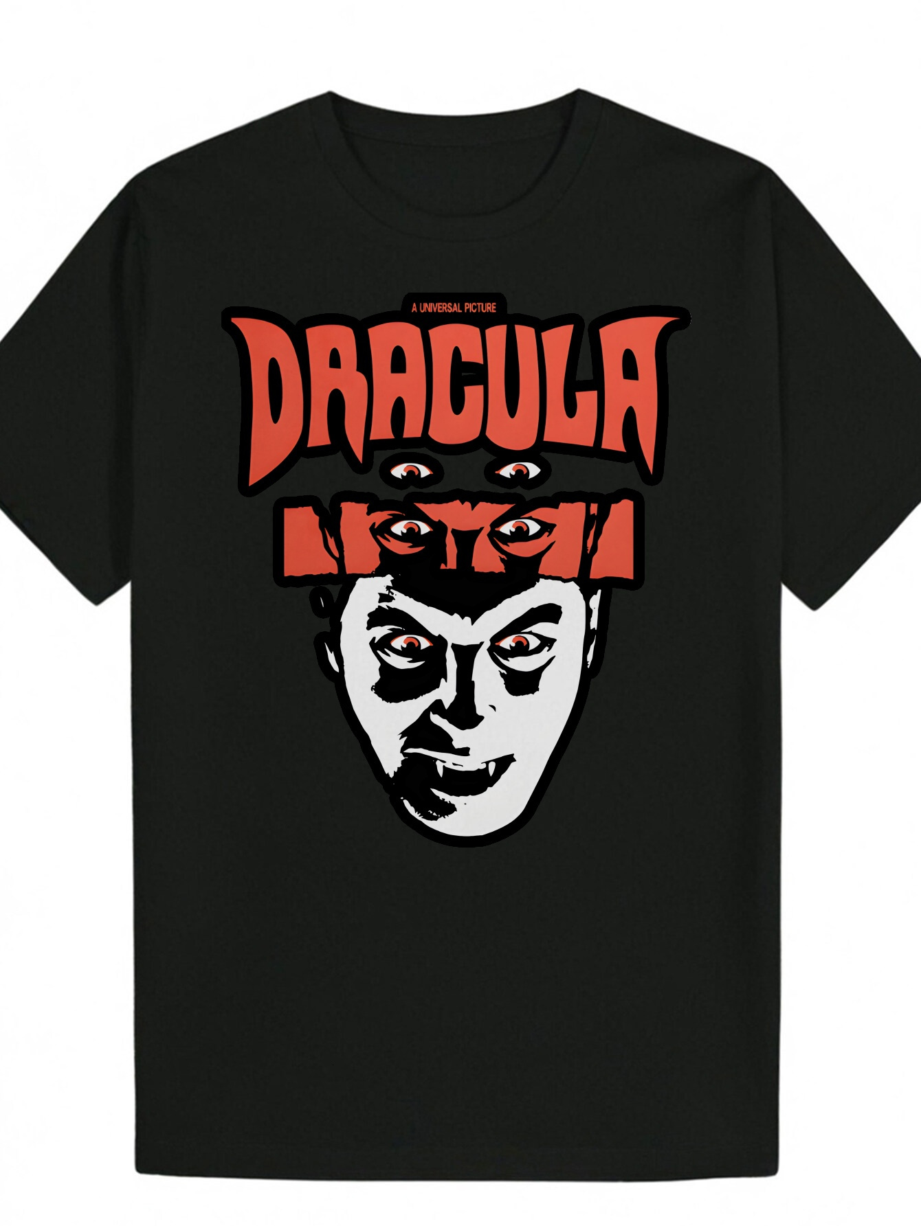 Men's Dracula Graphic T-Shirt - Black Casual Summer Crew Neck Polyester T-Shirt, Bold Red and White Design, Machine Washable