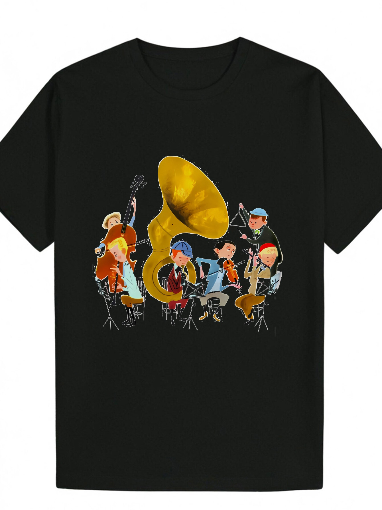 Men's Summer T-Shirt with Cartoon Band Pattern Print - Lightweight Polyester Crew Neck T-Shirt, Machine Washable, Suitable for Music Lovers and W