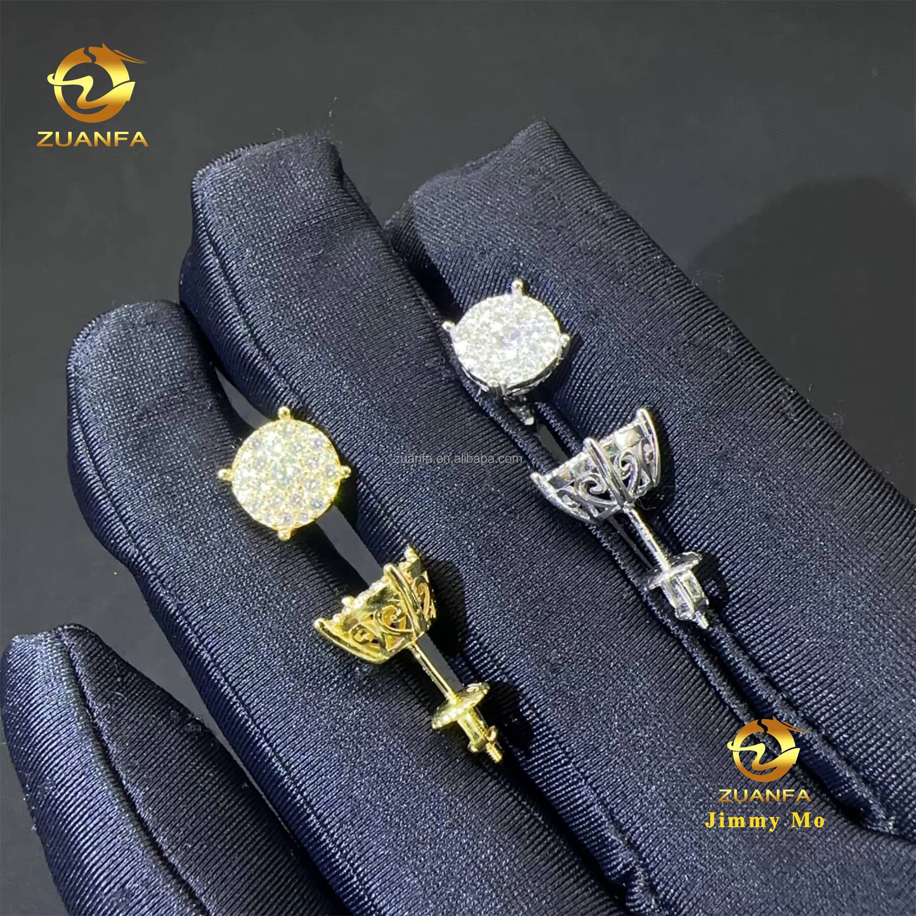 2025 New Arrivals Bulk Stock Best Selling Drop Shipping Men Iced Out Hip Hop Sterling Silver 925 Moissanite Stud Earrings Men