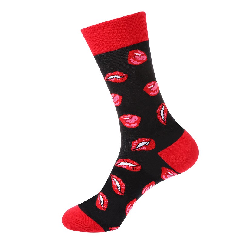 1 pair of red lip and eye series mid tube trendy socks for men, European and American fashion trend couple socks, plus size socks