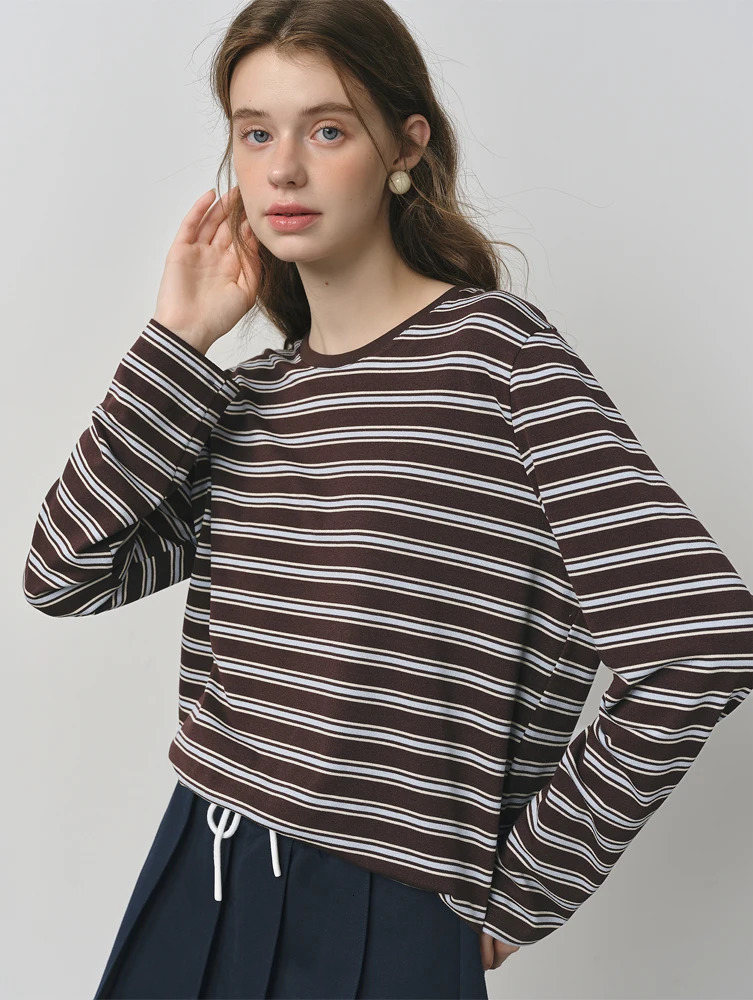 FSLE Women Retro Color Block Striped TShirt Classic Round Neck Long Sleeve Basic Vintage Oversized Chic Streetwear Top 250731