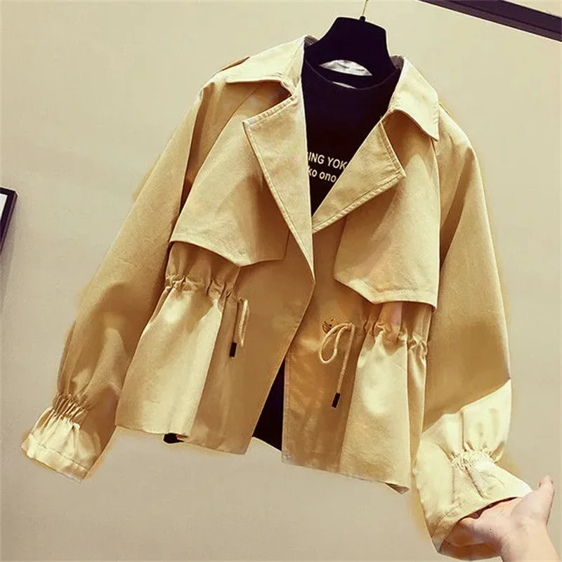 Womens Short Jacket 2025 Spring Autumn Korean Fashion Loose Waist Slim Windbreaker Coat Solid Female Outwear Tops 250728