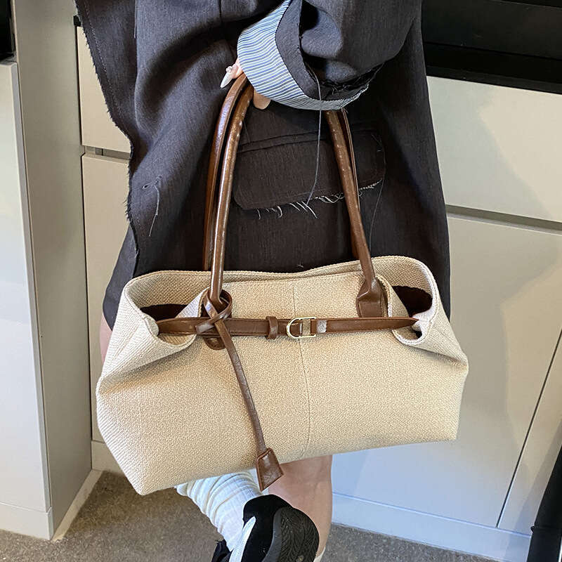 Casual Large Capacity Canvas for Women 2025 New Commuter Versatile Shoulder Underarm Color Block Handheld Tote Bag