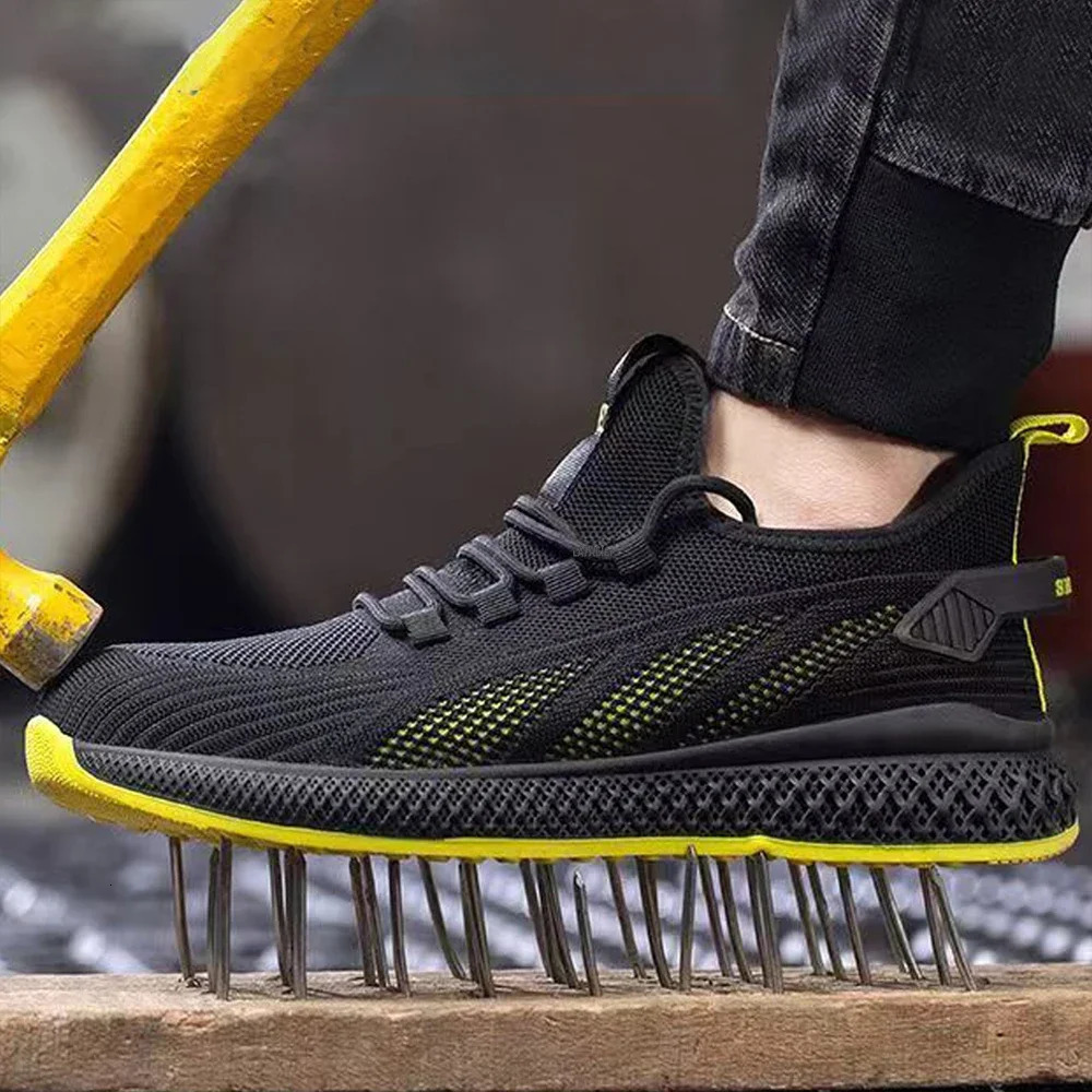 Breathable Men Work Shoes Summer Safety Shoes Lightweight Protective Sneakers Steel Toe Work Shoes Men Puncture-Proof Boots 250731