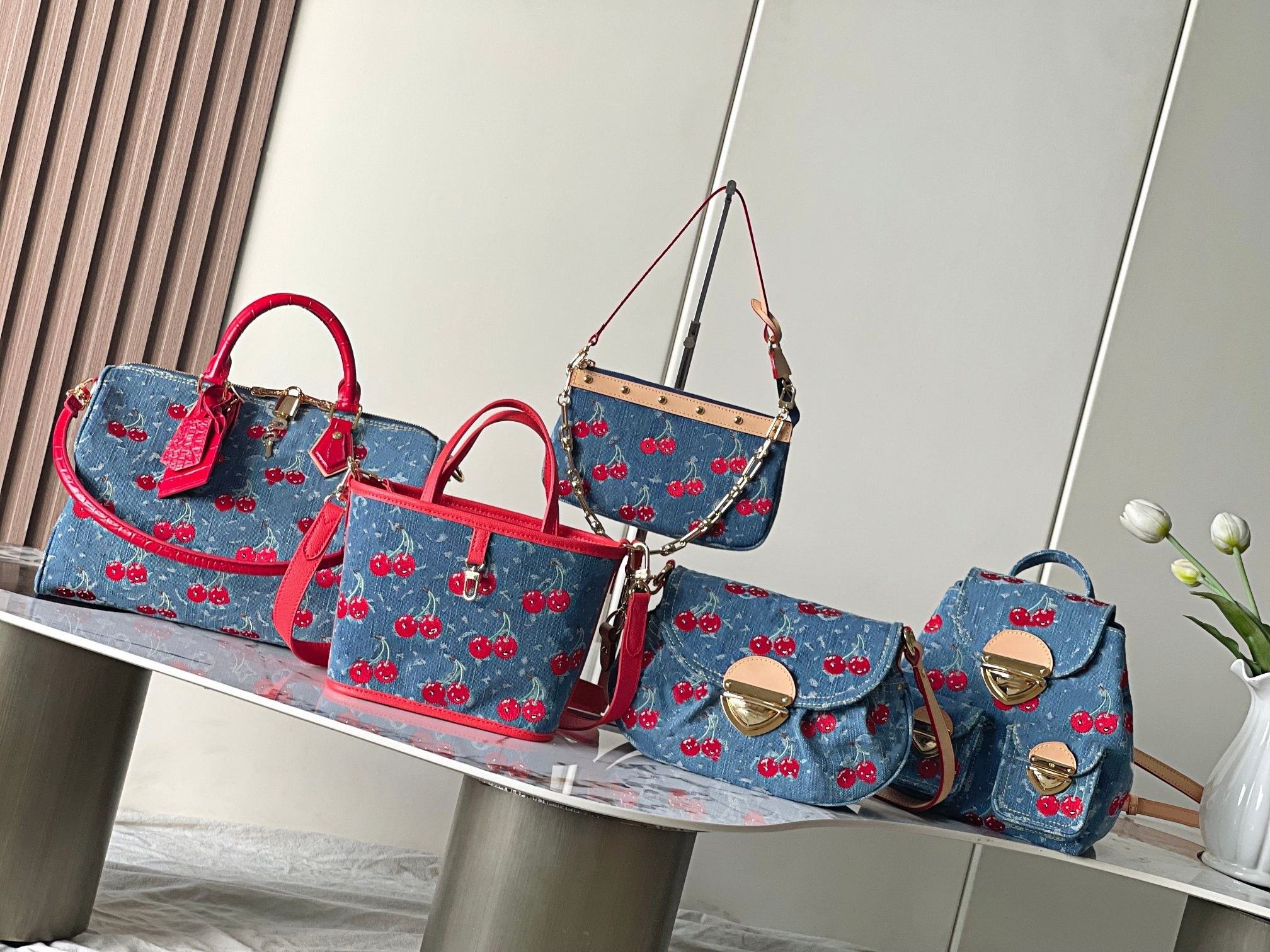 Shoulder bag, casual, embroidered, fashionable, hand-held wallet, cherry denim, light luxury, new single shoulder bag