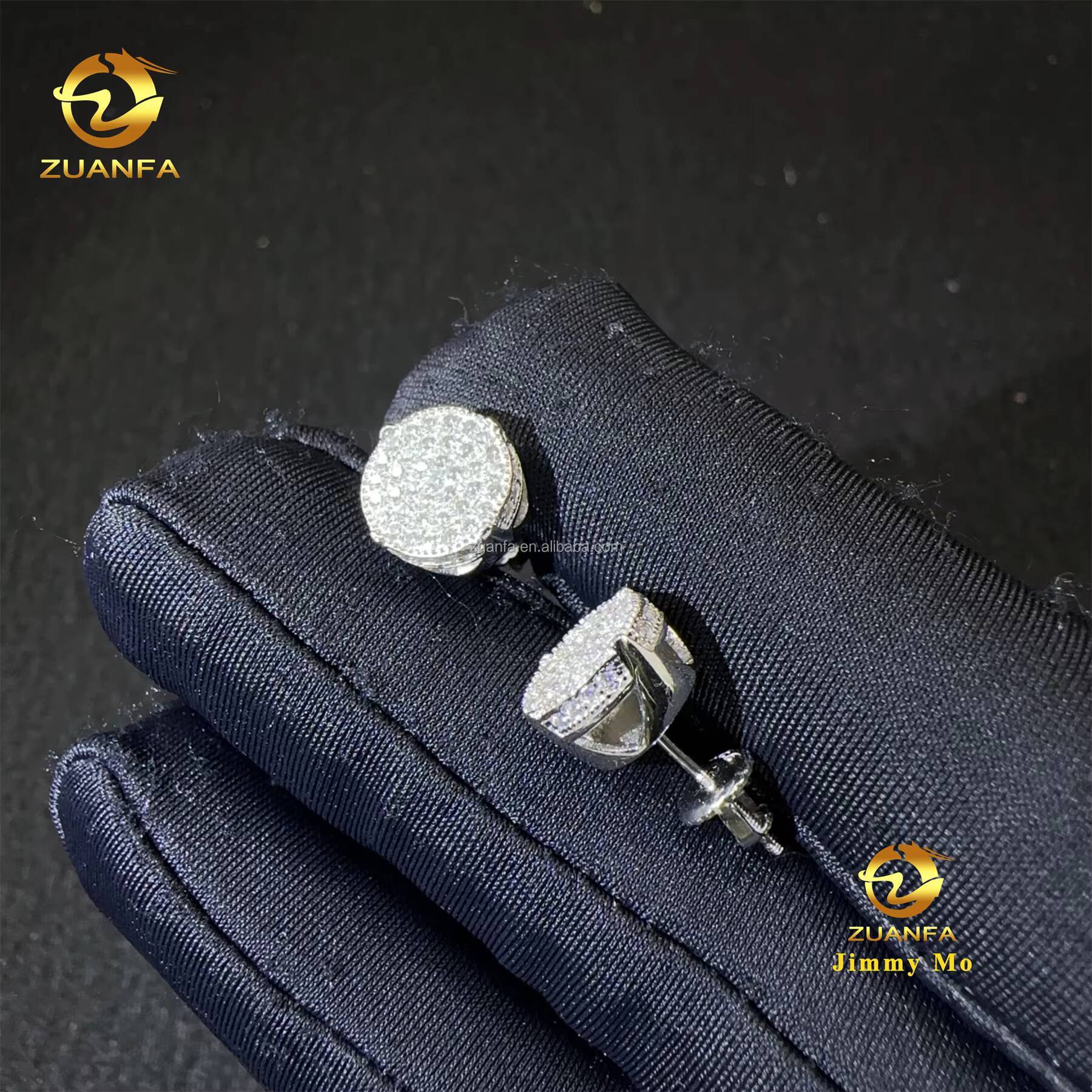 Drop Shipping Iced Out Hip Hop Sterling Silver 925 Silver White Gold Plated Screw Back Moissanite Diamond Stud Earrings Men Gift