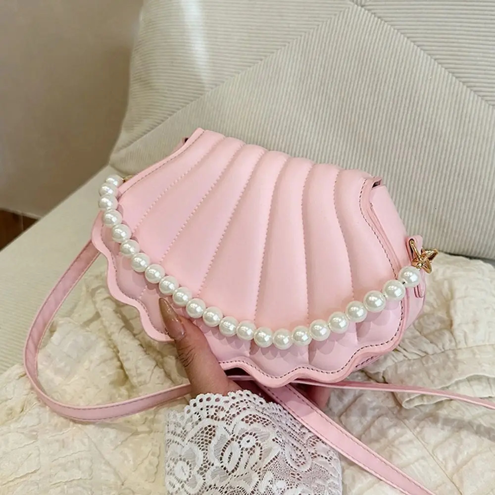 Durable Cute Shell Shoulder Bag Minimalist with Pearls Crossbody Bag PU Leather Pearl Decorated Handbag for Women Girls 250731