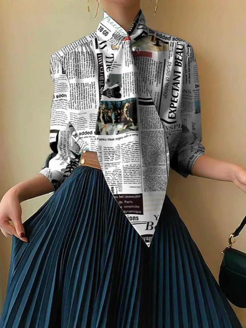 2025 new spring fashion long sleeve commuter workwear ladies' shirt with flowing ribbons, elegant goddess style L250801