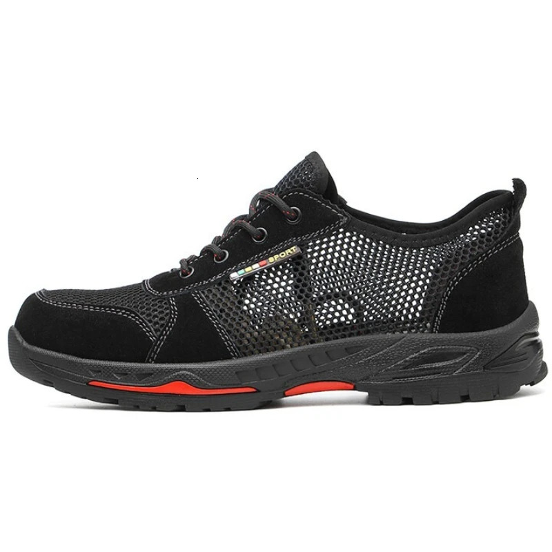 Summer Black Safety Shoes with Steel Toe Lightweight Mesh Ventilation Puncture-proof Durable Impact-resistant Cool Comfortable 250731
