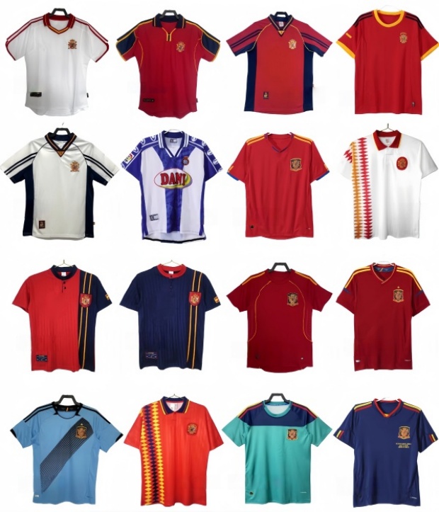 Retro SpAin classics jerseys94 95 96 98 99 00 WorLD CuP PUYOL DAVIDVILLA TORRES home and away breathable football jersey