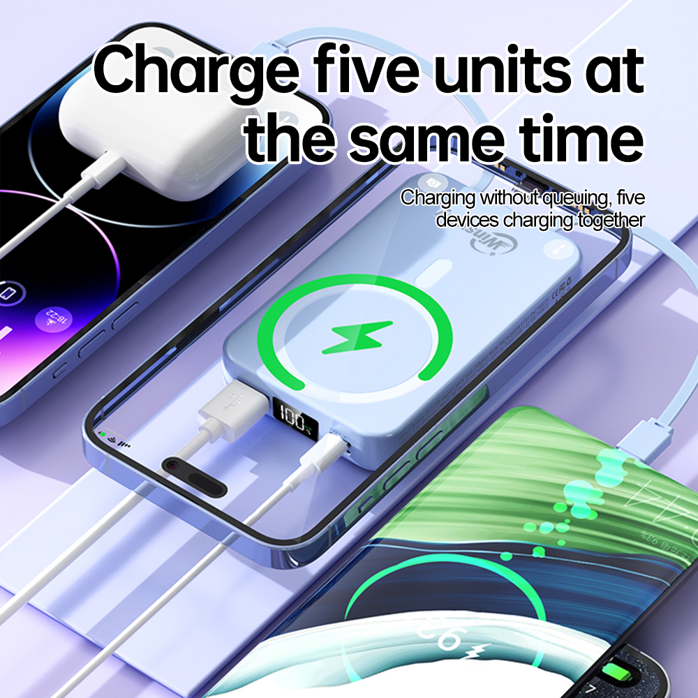 Winsway 10000mAh Foldable Magnetic Power Bank with Stand, 22.5W Two-Way Fast Charging, 15W Magnetic Charging, Includes USB/Type-C Cable, HD LED Displa